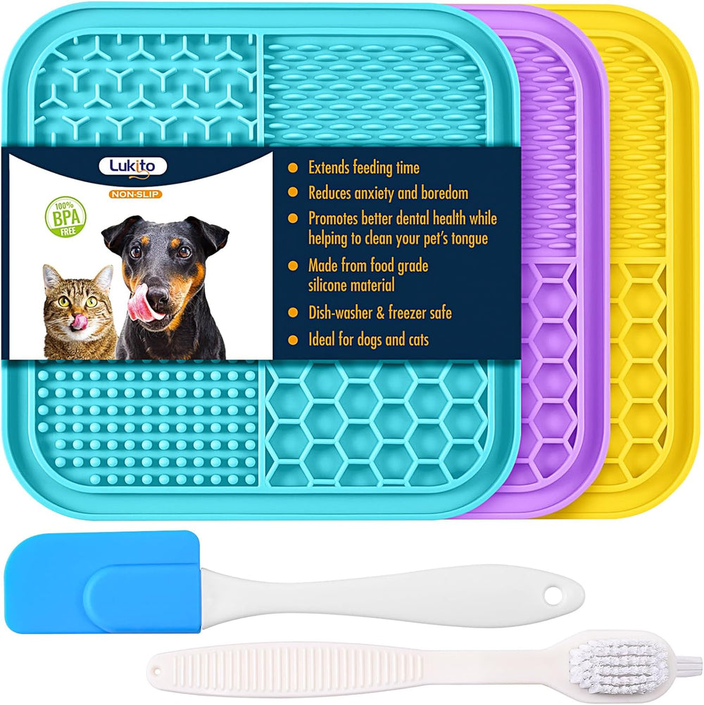 3PCS Lick Mat for Dogs and Cats, Licking Mat with Suction Cups for Anxiety Relief, Cat Peanut Butter Lick Pad for Boredom Reducer, Dog Enrichment Toy, Dog Lick Mat for Bathing Grooming